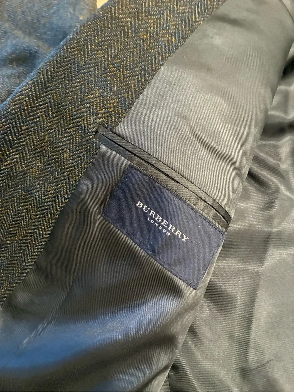 Burberry London Men’s Wool Herringbone Two Button Blazer Size 46